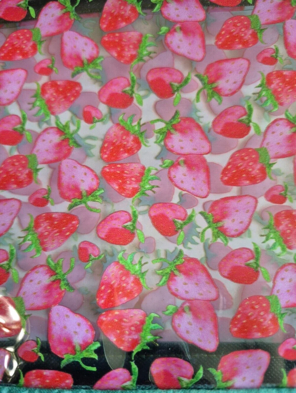 Spacious strawberry vinyl and cotton travel toiletry & cosmetic bag. sweet bag